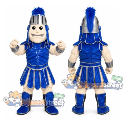 Knight Mascot Costume with Blue Armor and Blue Plume