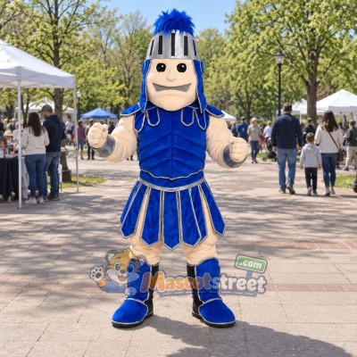 Knight Mascot Costume with Blue Armor and Blue Plume Knight Mascot Costume with Blue Armor and Blue Plume