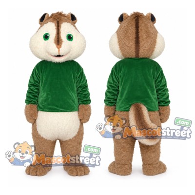 Brown Chipmunk Mascot Costume with Green Sweater Brown Chipmunk Mascot Costume with Green Sweater