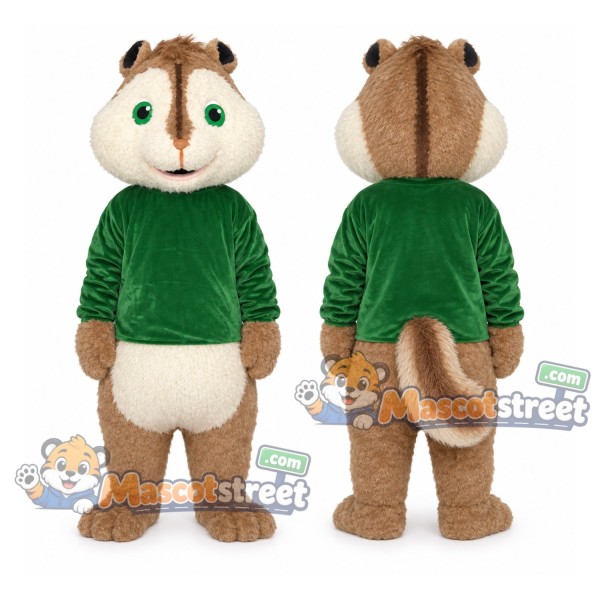 Brown Chipmunk Mascot Costume with Green Sweater