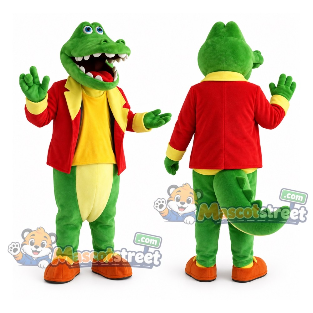 Green Crocodile Mascot Costume with Red Jacket