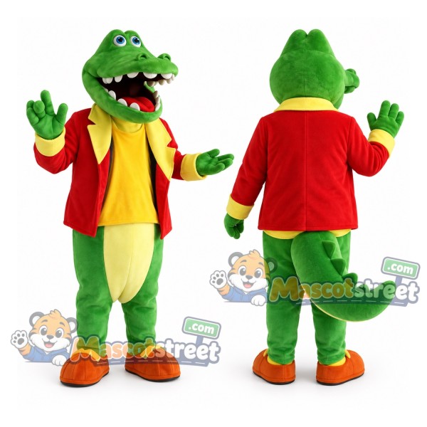 Green Crocodile Mascot Costume with Red Jacket