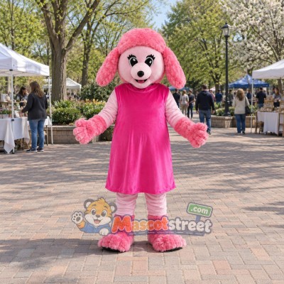 Pink Dog Mascot Costume with Pink Dress Pink Dog Mascot Costume with Pink Dress