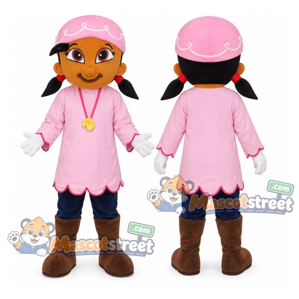 Pirate Girl Mascot Costume with Pink Coat and Pink Hat Pirate Girl Mascot Costume with Pink Coat and Pink Hat