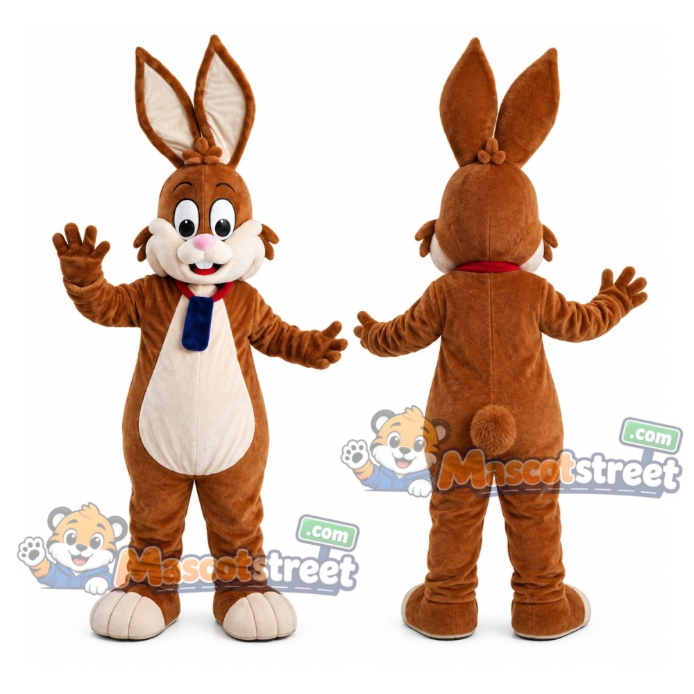 Brown Rabbit Mascot Costume with Blue Bow Tie Brown Rabbit Mascot Costume with Blue Bow Tie