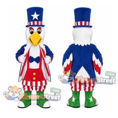 Bald Eagle Mascot Costume with Patriotic Suit and Top Hat Bald Eagle Mascot Costume with Patriotic Suit and Top Hat