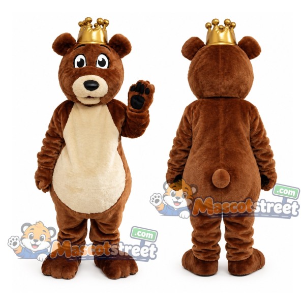 Brown Bear Mascot Costume with Crown