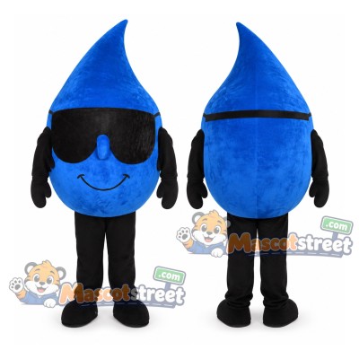 Blue Water Drop Mascot Costume with Sunglasses Blue Water Drop Mascot Costume with Sunglasses
