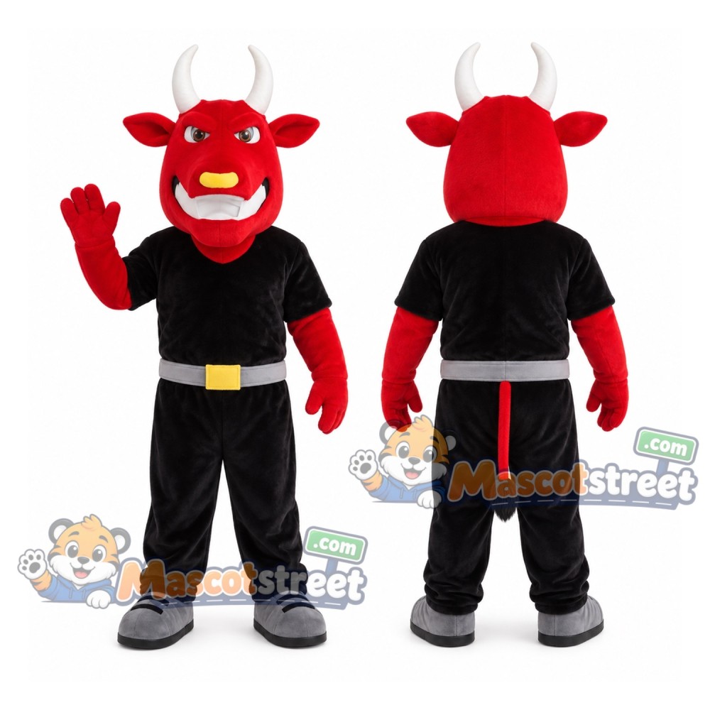Red Bull Mascot Costume with Black Shirt and Black Trousers Red Bull Mascot Costume with Black Shirt and Black Trousers