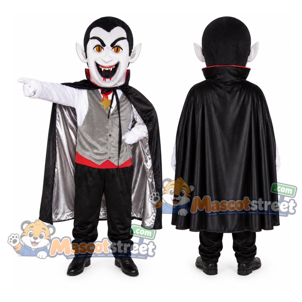Vampire Mascot Costume with Gray Vest and Black Cape