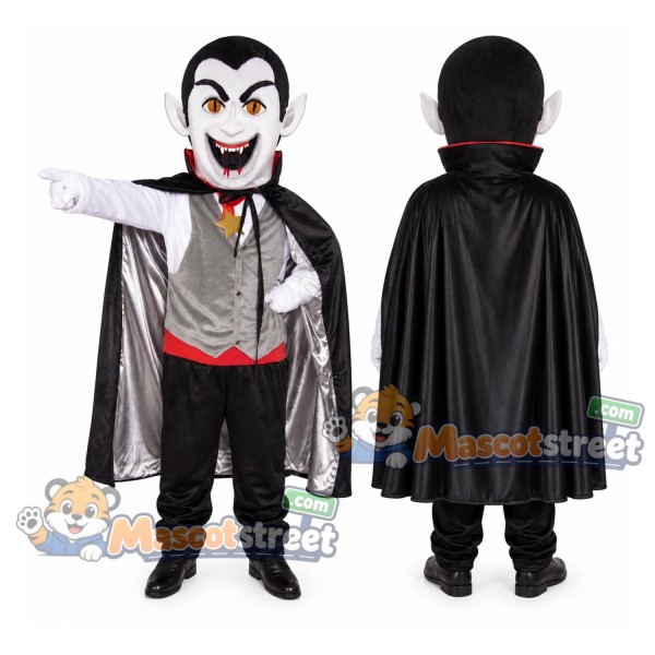 Vampire Mascot Costume with Gray Vest and Black Cape