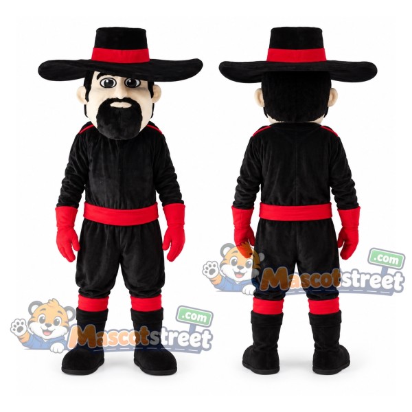 Pirate Mascot Costume with Black Outfit and Black Hat