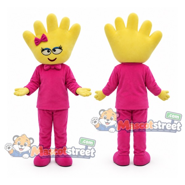 Yellow Hand Mascot Costume with Pink Suit