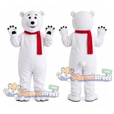 White Polar Bear Mascot Costume with Red Scarf White Polar Bear Mascot Costume with Red Scarf