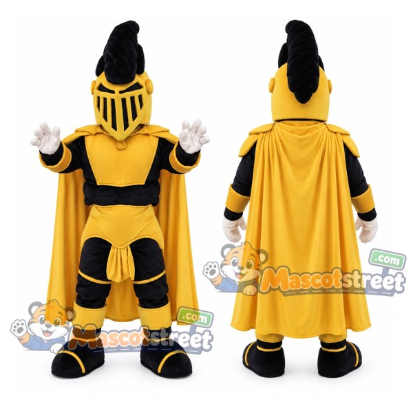 Knight Mascot Costume with Yellow Armor and Cape