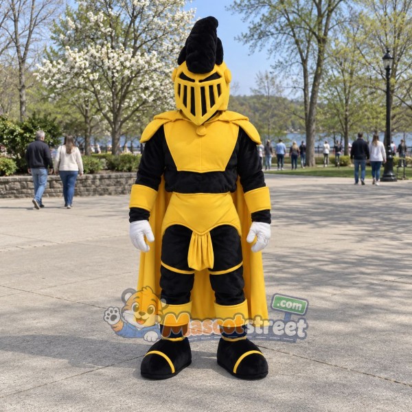 Knight Mascot Costume with Yellow Armor and Cape Knight Mascot Costume with Yellow Armor and Cape