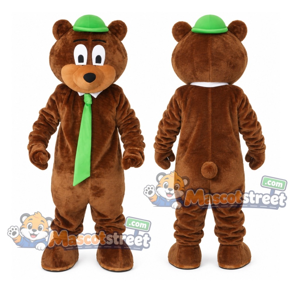 Brown Bear Mascot Costume with Green Tie and Green Hat Brown Bear Mascot Costume with Green Tie and Green Hat