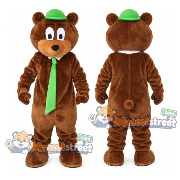 Brown Bear Mascot Costume with Green Tie and Green Hat