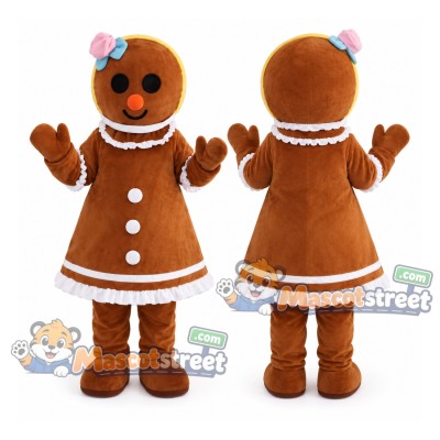 Gingerbread Girl Mascot Costume with Brown Dress Gingerbread Girl Mascot Costume with Brown Dress