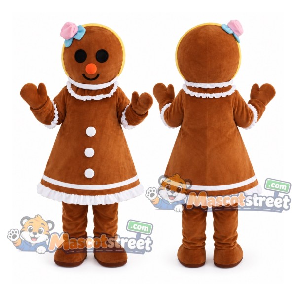 Gingerbread Girl Mascot Costume with Brown Dress