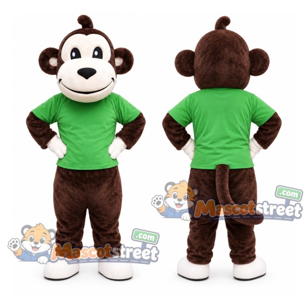 Brown Monkey Mascot Costume with Green Shirt