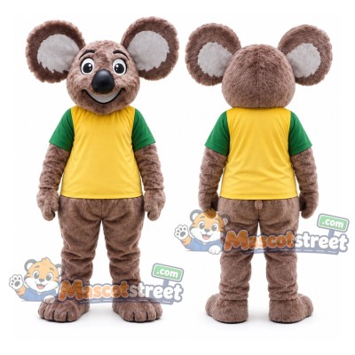 Brown Koala Mascot Costume with Yellow Shirt and Green Sleeves Brown Koala Mascot Costume with Yellow Shirt and Green Sleeves