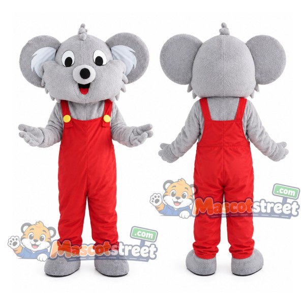 Gray Koala Mascot Costume with Red Overalls