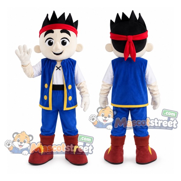 Pirate Boy Mascot Costume with Blue Vest, Blue Trousers and Red Headband