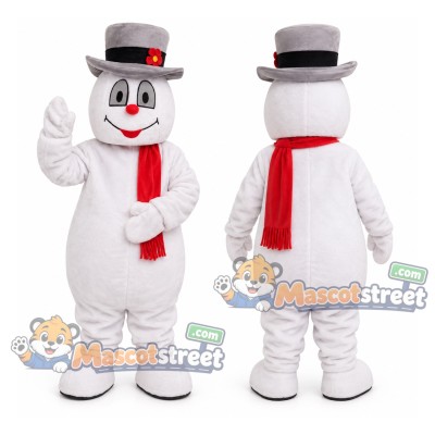 Snowman Mascot Costume with Gray Hat and Red Scarf Snowman Mascot Costume with Gray Hat and Red Scarf