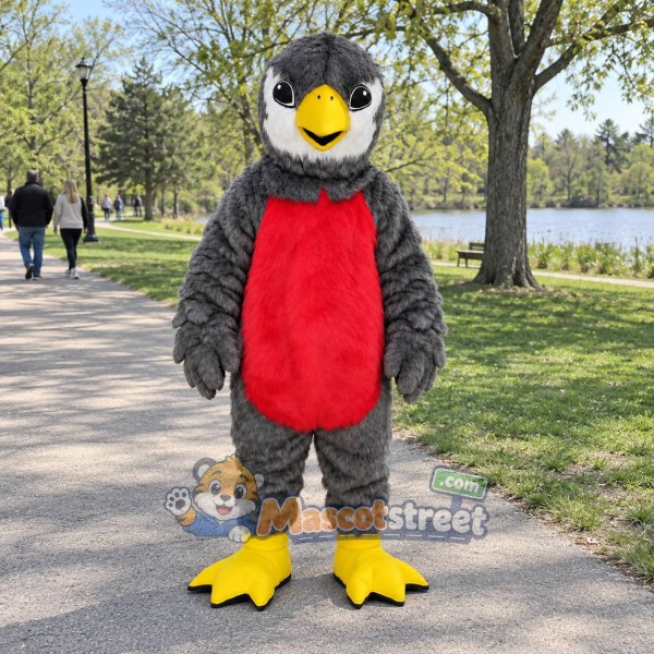 Gray Bird Mascot Costume with Red Vest