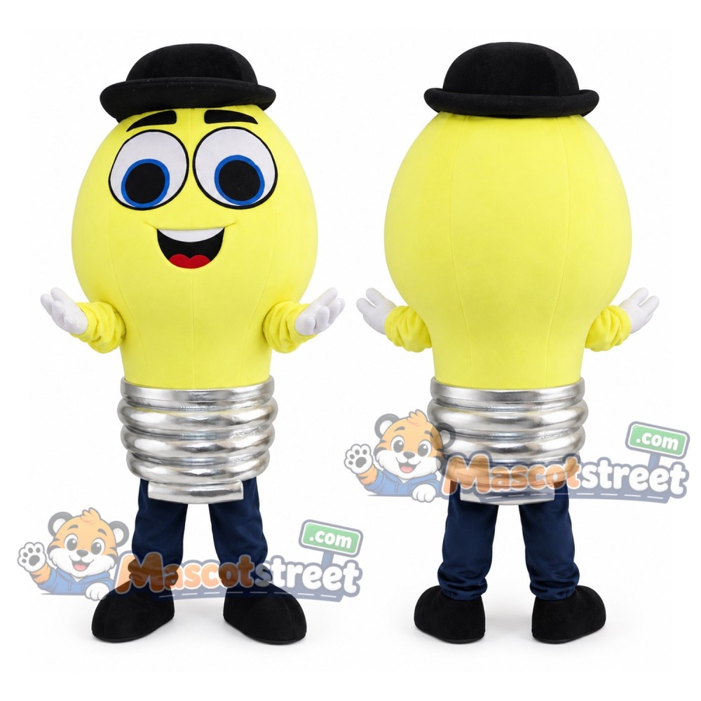 Yellow Light Bulb Mascot Costume with Black Hat Yellow Light Bulb Mascot Costume with Black Hat