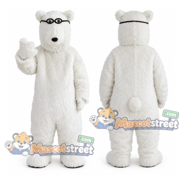White Polar Bear Mascot Costume with Glasses