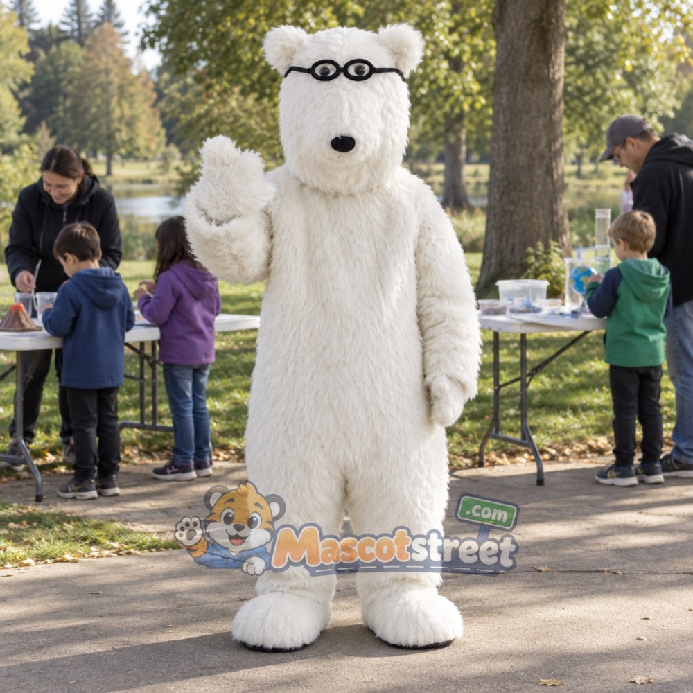 White Polar Bear Mascot Costume with Glasses White Polar Bear Mascot Costume with Glasses