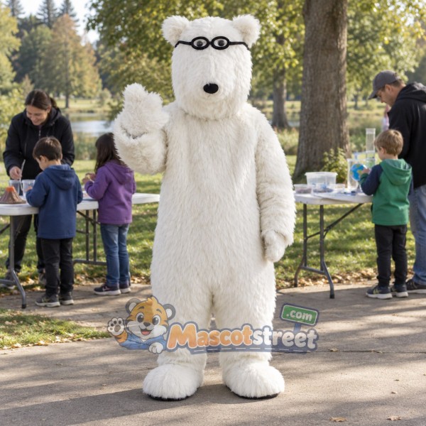 White Polar Bear Mascot Costume with Glasses
