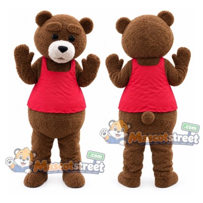 Brown Bear Mascot Costume with Red Vest