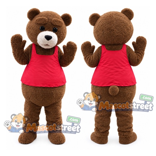 Brown Bear Mascot Costume with Red Vest