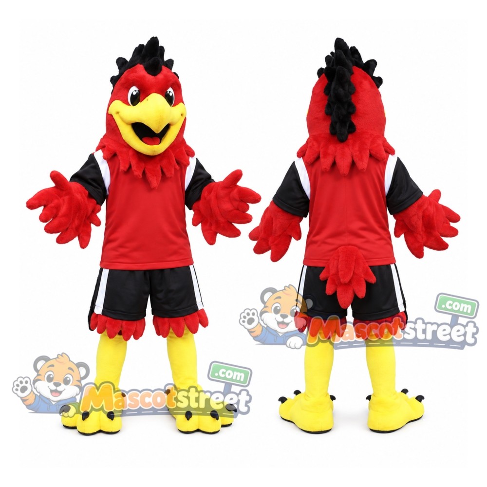 Red Bird Mascot Costume with Red Shirt and Black Shorts Red Bird Mascot Costume with Red Shirt and Black Shorts