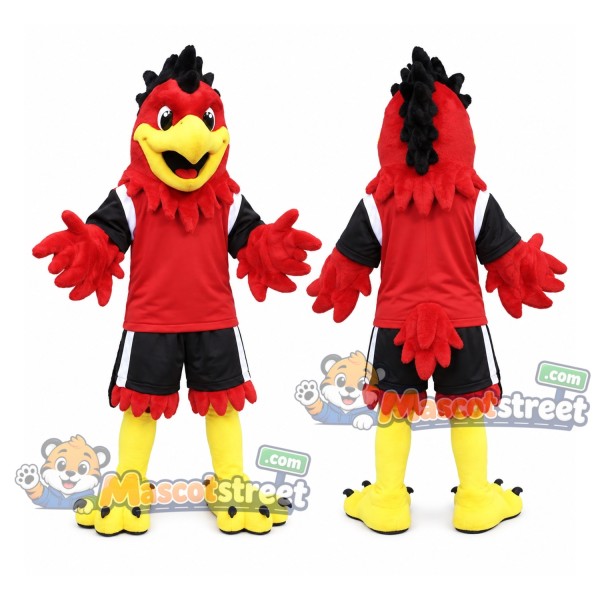 Red Bird Mascot Costume with Red Shirt and Black Shorts