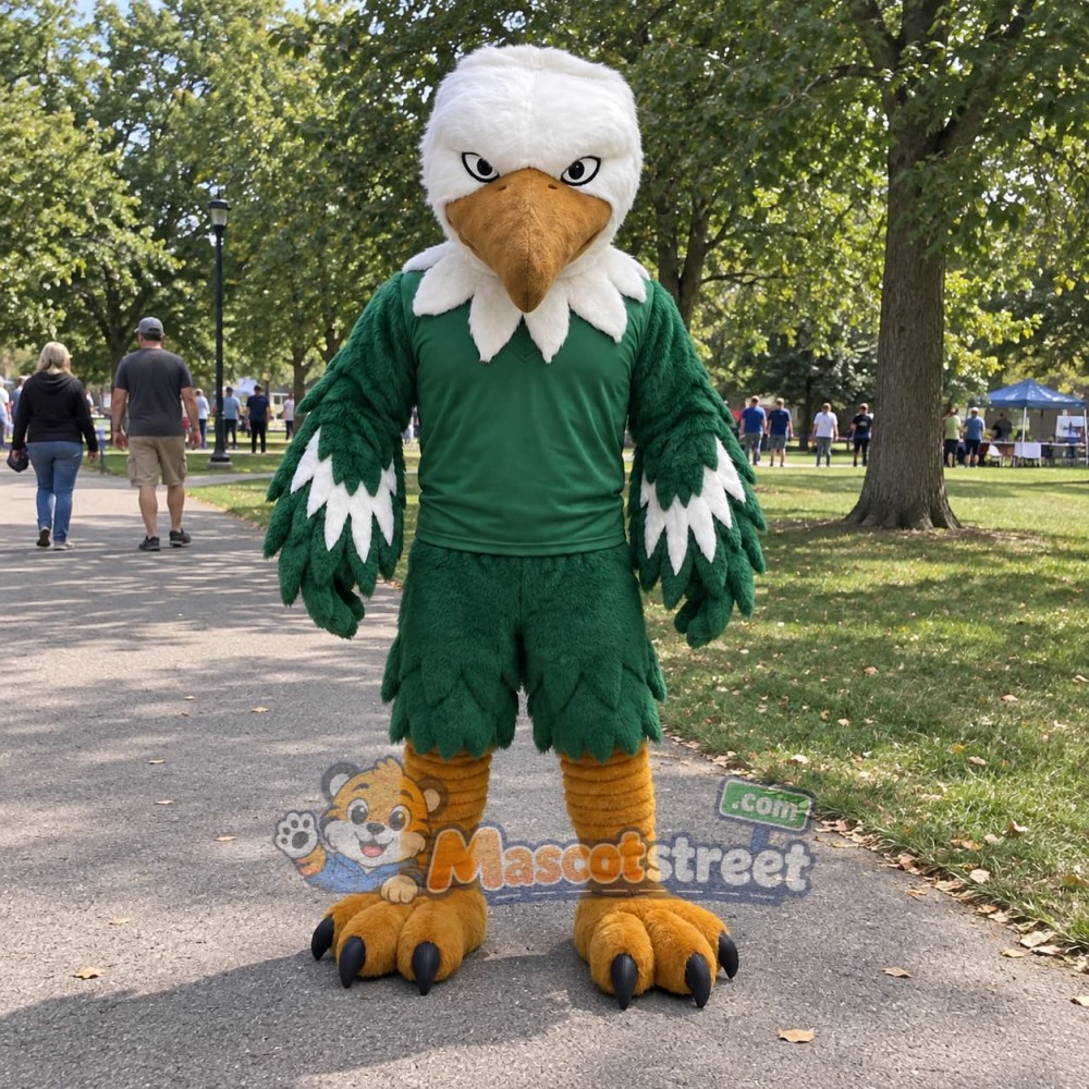 Green and White Eagle Mascot Costume with Green Sports Uniform Green and White Eagle Mascot Costume with Green Sports Uniform