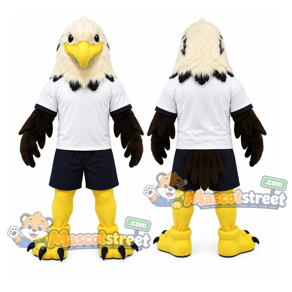 Bald Eagle Mascot Costume with White Shirt and Navy Shorts Bald Eagle Mascot Costume with White Shirt and Navy Shorts