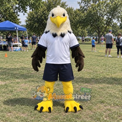 Bald Eagle Mascot Costume with White Shirt and Navy Shorts Bald Eagle Mascot Costume with White Shirt and Navy Shorts