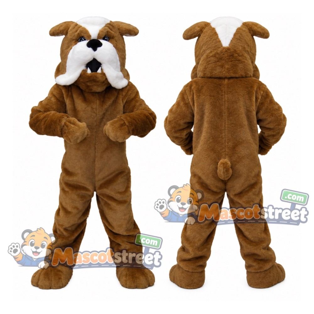 Brown and White Bulldog Mascot Costume Brown and White Bulldog Mascot Costume