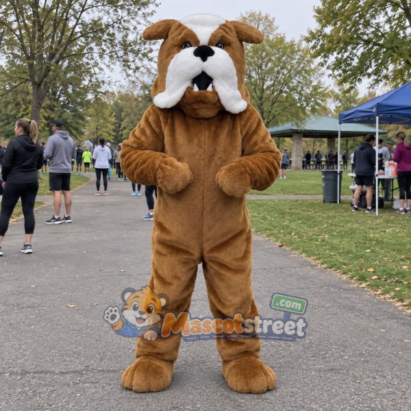 Brown and White Bulldog Mascot Costume Brown and White Bulldog Mascot Costume