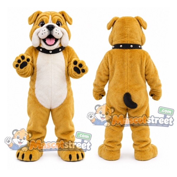 Tan Bulldog Mascot Costume with Black Collar