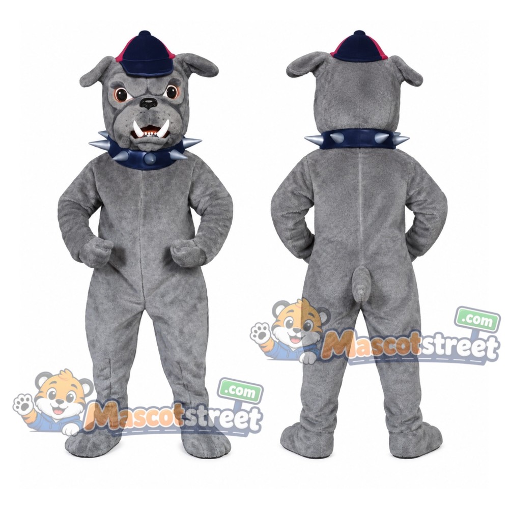 Gray Bulldog Mascot Costume with Blue Cap and Collar Gray Bulldog Mascot Costume with Blue Cap and Collar