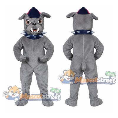 Gray Bulldog Mascot Costume with Blue Cap and Collar Gray Bulldog Mascot Costume with Blue Cap and Collar