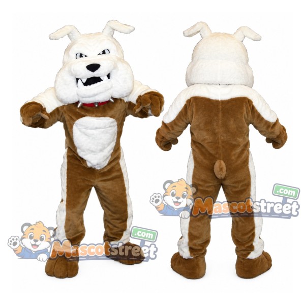 Brown and White Bulldog Mascot Costume