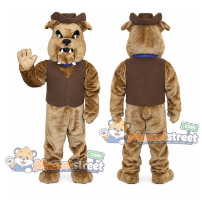 Brown Bulldog Mascot Costume with Brown Vest and Brown Hat