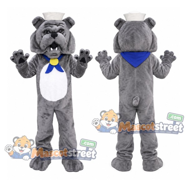 Gray Bulldog Mascot Costume with Blue Bandana