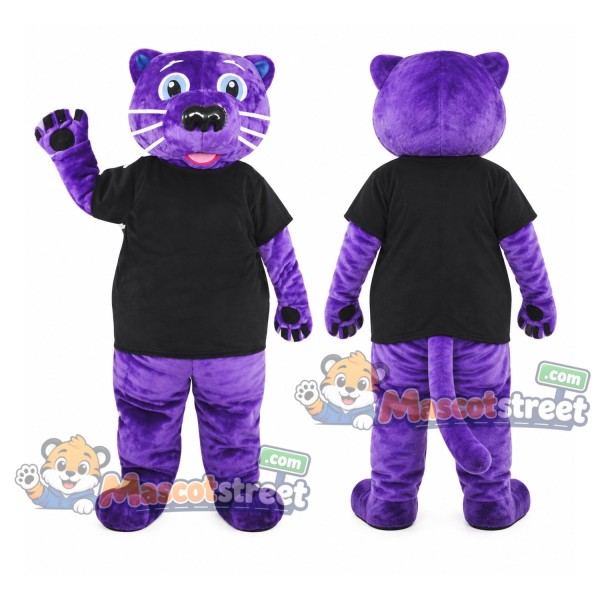Purple Panther Mascot Costume with Black Shirt